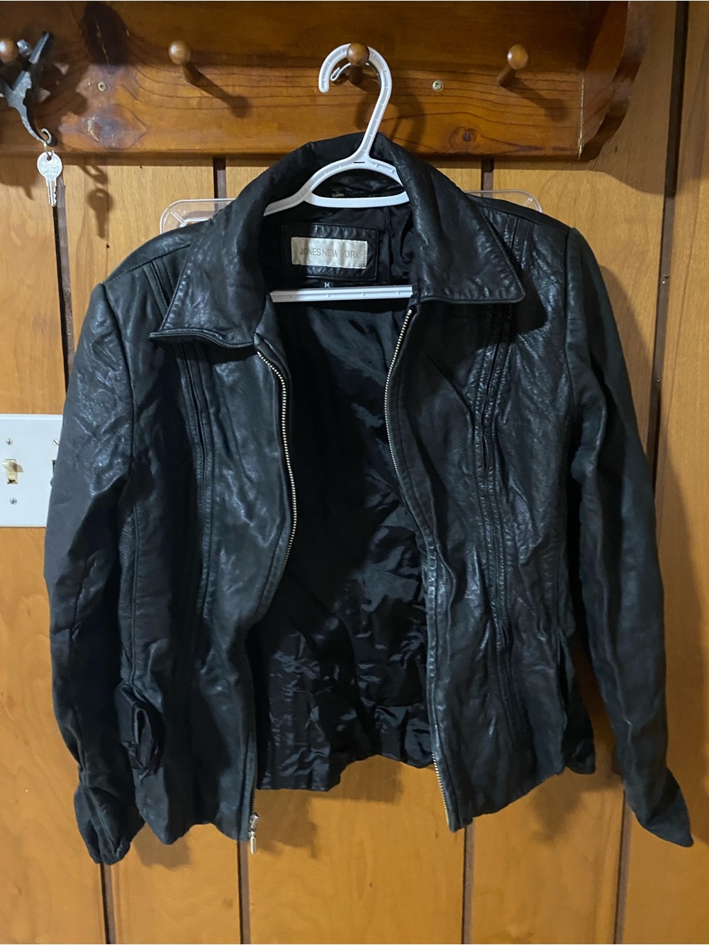 Jones New York Black Leather Zip Jacket